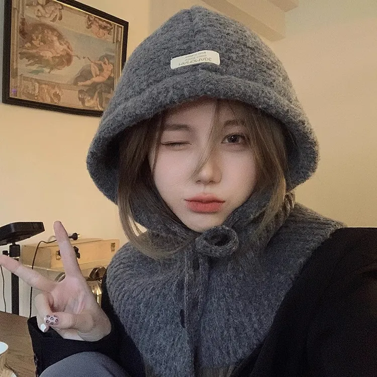 巴拉克拉法帽女秋冬季保暖针织帽子围脖一体骑行防风寒毛线套头帽