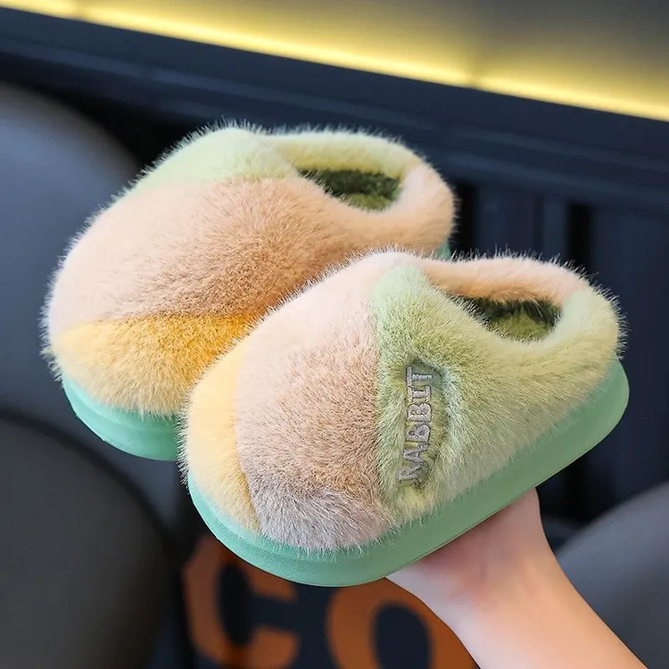 新款秋冬季儿童可爱男女童保暖防滑软底室内居家厚底毛毛棉拖鞋