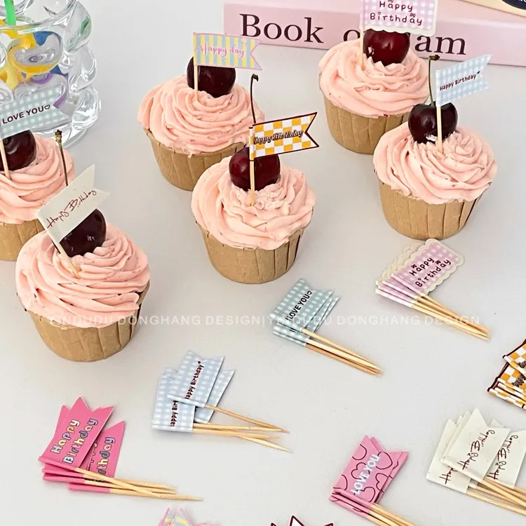 一套9款！甜品台蛋糕烘焙甜品装饰牙签旗成品直接使用