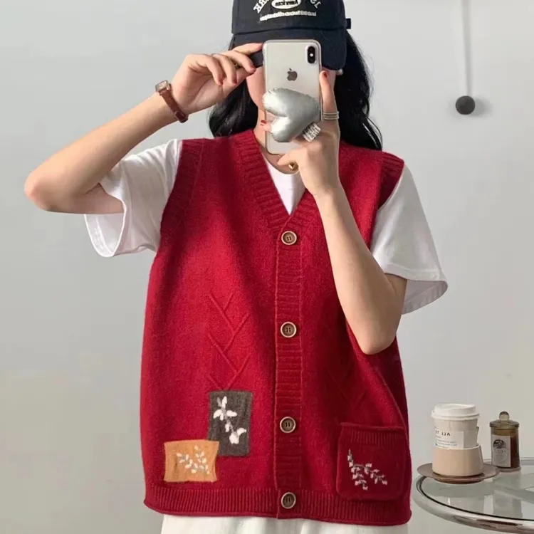 V领小花马甲女春装2025年新款时尚爆款无袖坎肩开衫上衣背心马夹