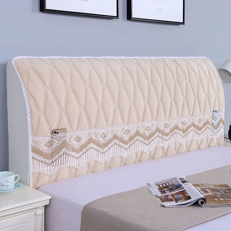 简约荷兰绒床头套加厚全包防撞床头盖布木板欧式靠背防尘保护套