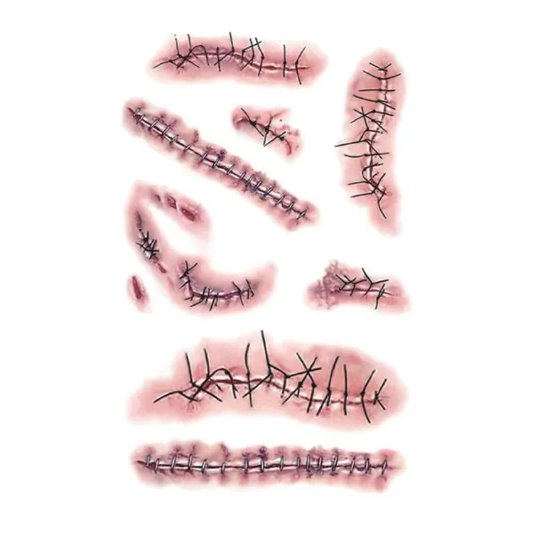 万圣节贴纸假伤疤仿装伤口缝线纹身贴个性暗黑系疤痕恶作剧一次性