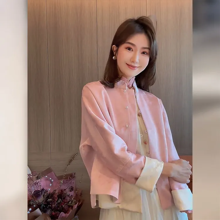 新中式唐装中国风女装高级感超好看粉色双面穿外套2025新款春秋季