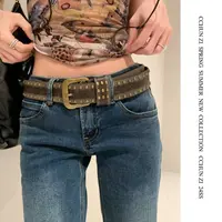 【CCHUN ZI】新款百搭复古朋克小众女皮带铆钉单排扣宽腰带