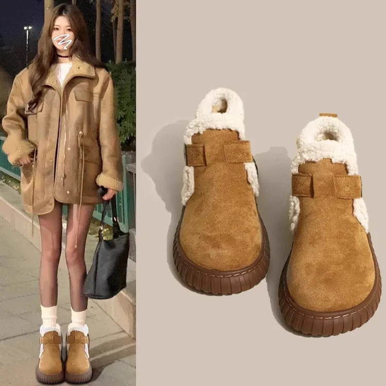 雪地靴女2024新款冬季加绒加厚底东北外穿皮毛一体保暖毛毛二棉鞋