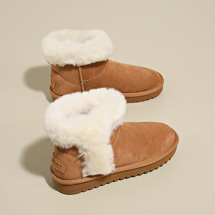 厚底雪地靴女2024秋冬新款皮毛一体短筒毛毛鞋加绒加厚东北大棉鞋