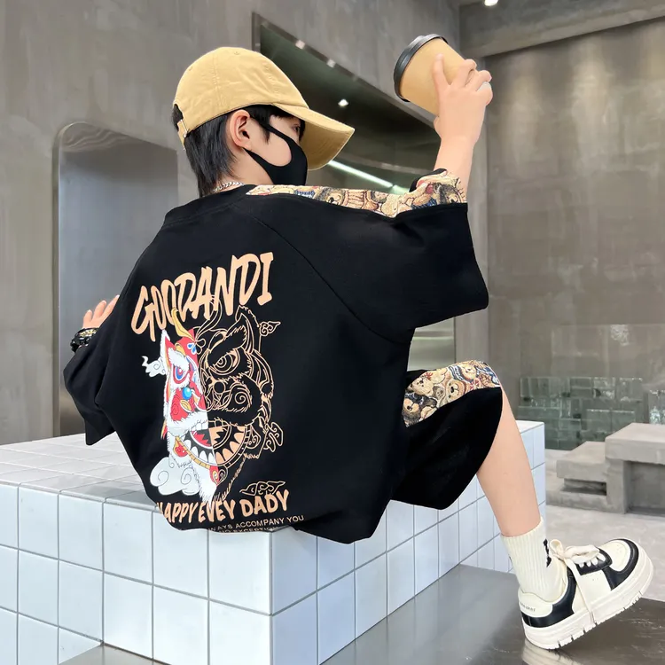 男童夏装套装2025新款中大儿童装男孩夏季运动痞帅气时髦新式国潮