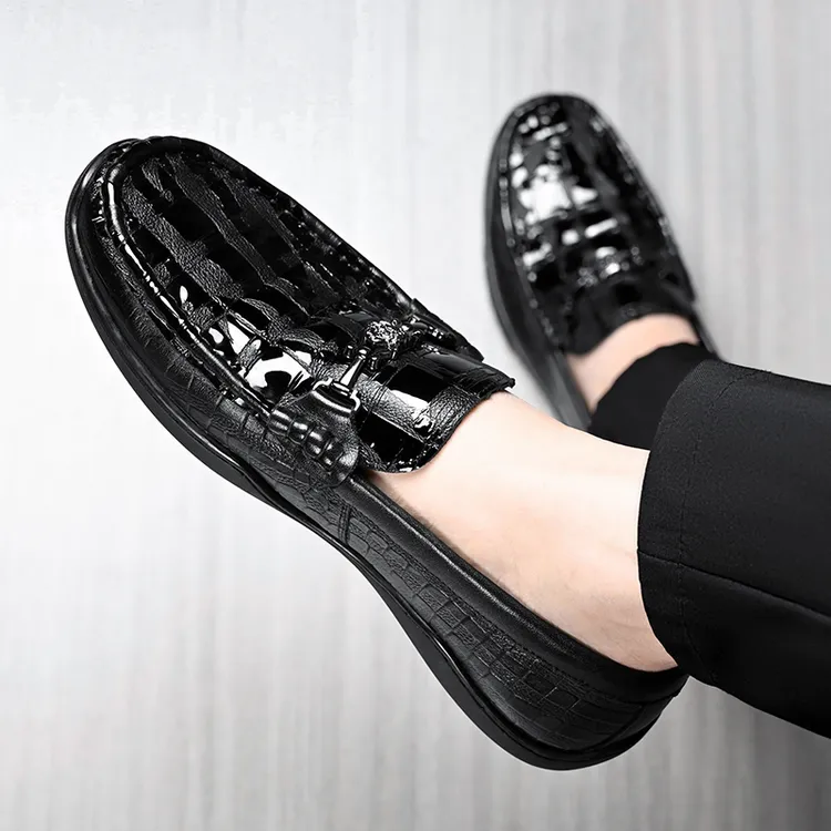 皮鞋男夏季软皮手工上线懒人鞋商务休闲鞋圆头套脚新款透气豆豆鞋