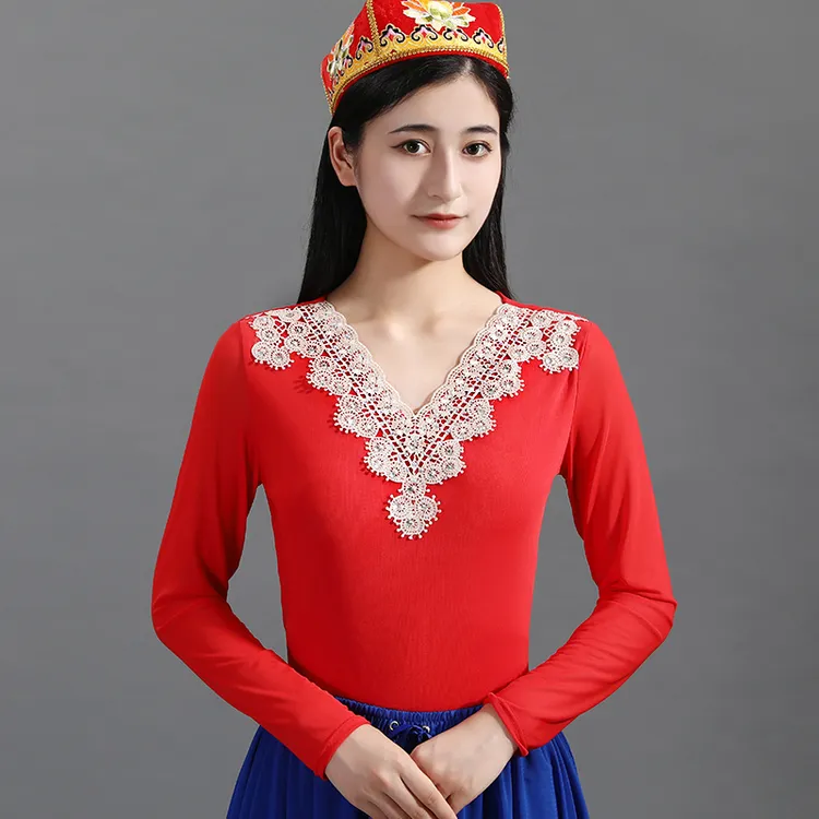 新疆舞网纱上衣女练功服维吾尔族舞蹈服装小衫舞台表演广场舞表演