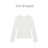 【冬日浪漫】<YiYiii>法式纯欲修身U领拼接珍珠针织内搭打底衫