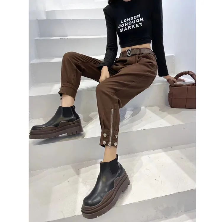 2025秋新款牛仔裤女宽松高腰百搭显瘦胖mm九分秋冬拉链哈伦垮裤