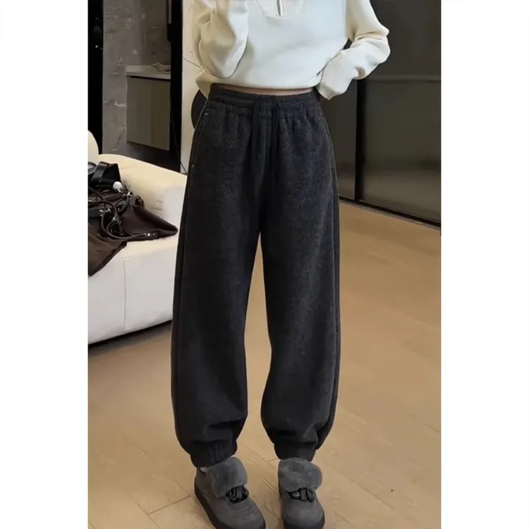 加厚束脚裤女加绒显瘦直筒裤冬大码保暖老爹裤小个子百搭休闲卫裤