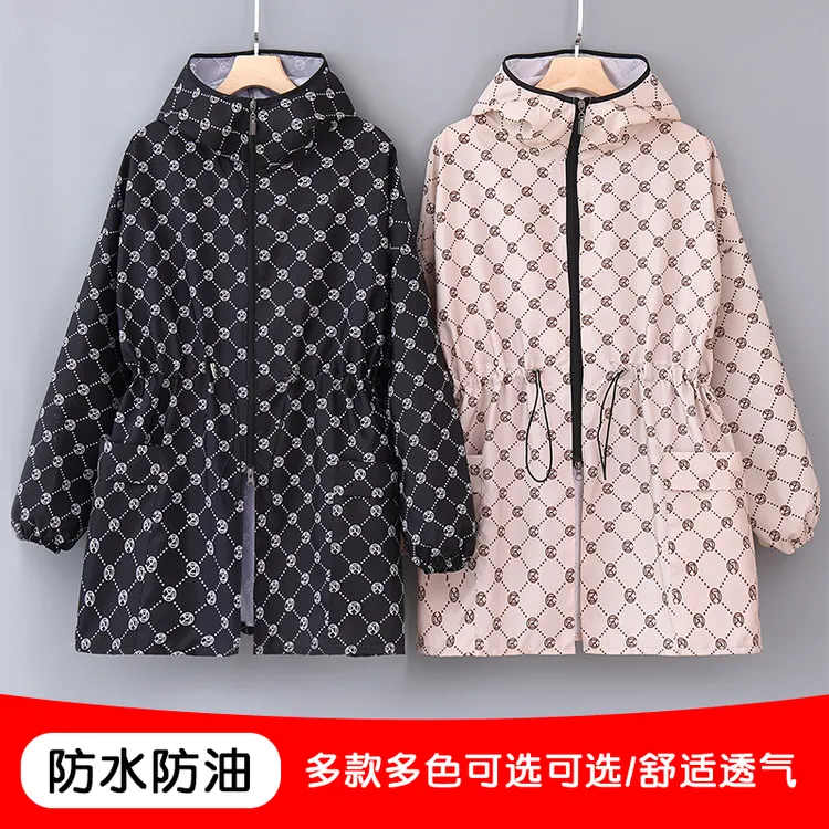 夏季成人罩衣女外穿薄款长袖围裙防水防油束腰工作服收腰风衣外套