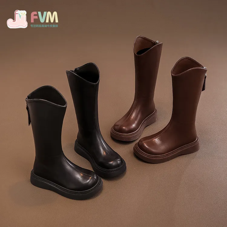 F.V.M女童鞋子儿童长靴子2024秋新款秋冬长筒女孩高筒长筒靴百搭