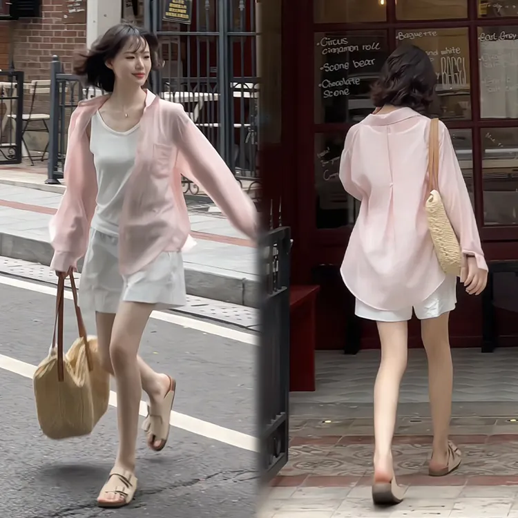韵之吻夏季薄款防晒衬衫女外搭开衫韩版慵懒风休闲百搭长袖衬衣