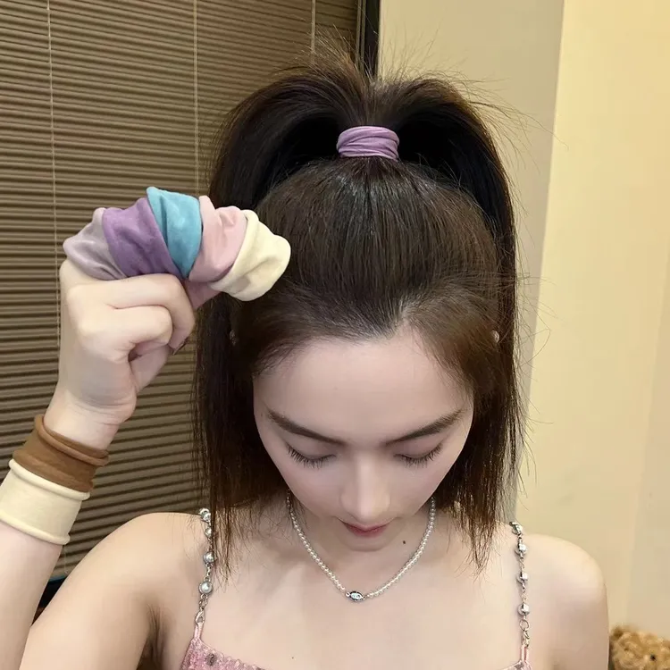 依牧新款巨柔软高弹力肌肤感面膜发圈超宽无接缝简约多色扎发发绳