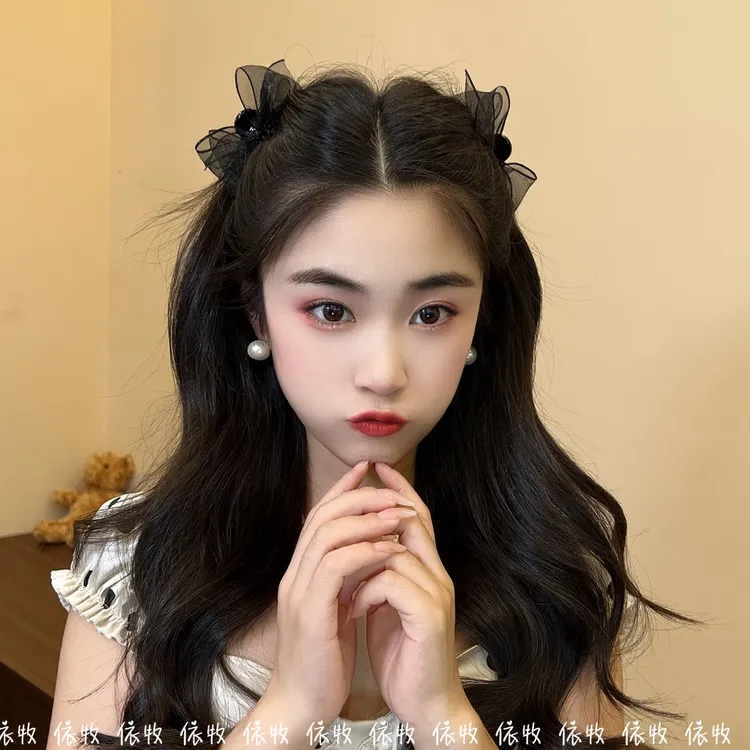 依牧夏季高级感欧根纱蝴蝶结刘海碎发夹前额侧边超仙公主头抓夹