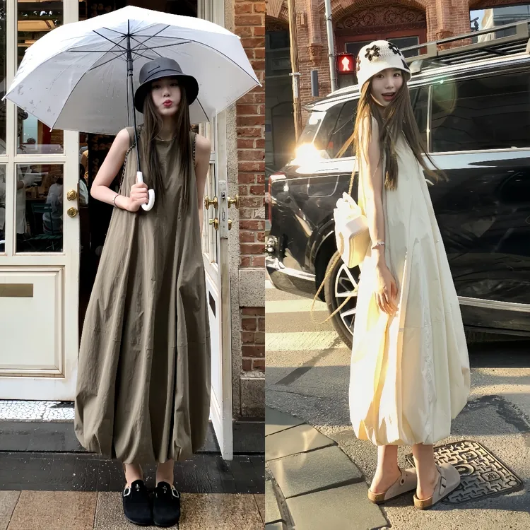 孕妇连衣裙夏季2025潮款时尚洋气宽松不显怀无袖中长款夏天孕妇裙