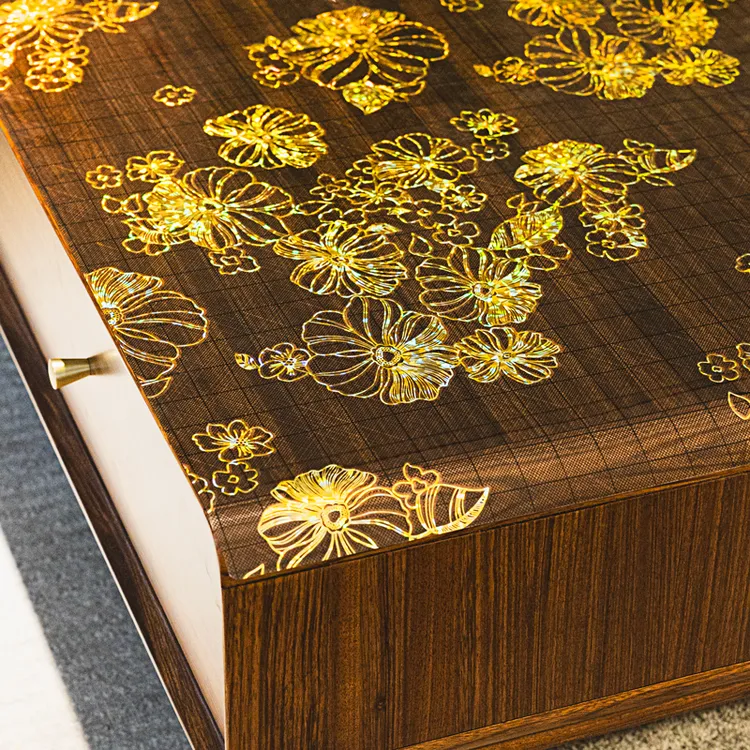 黑金夹花软玻璃桌布防水防油免洗隔热防烫长方形餐桌垫茶几垫