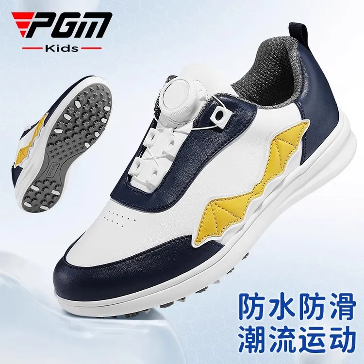 PGM儿童高尔夫球鞋青少年旋钮带运动鞋男女童防水防侧滑轻量童鞋 