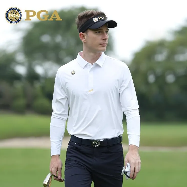 美国PGA 高尔夫男士长袖T恤秋冬新款运动面料 柔软弹力 暗扣设计