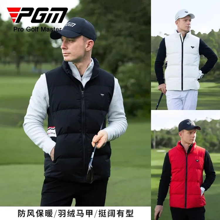 PGM 高尔夫男装羽绒马甲 防风保暖鸭绒填充柔软舒适立领运动外套