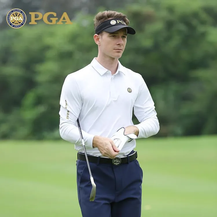 美国PGA 高尔夫男士长袖T恤秋冬新款运动面料 翻领设计 简约百搭