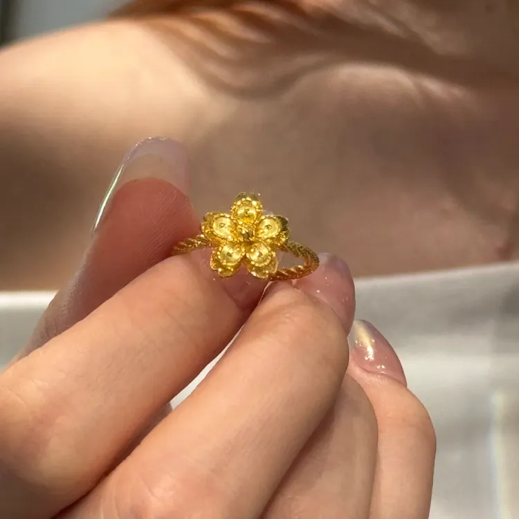 JIN BAI ZHENG 铜合金戒指 新款爆闪桃花可调节戒指女百搭不掉色