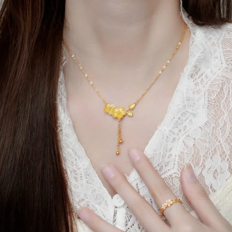 JIN BAI ZHENG 铜合金项链 新中式百搭不掉色双生花流苏项链女款