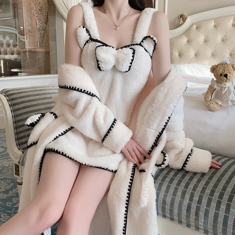 【2026新款】秋冬厚款睡衣法兰绒吊带睡衣套款套家居服露背宽松保暖