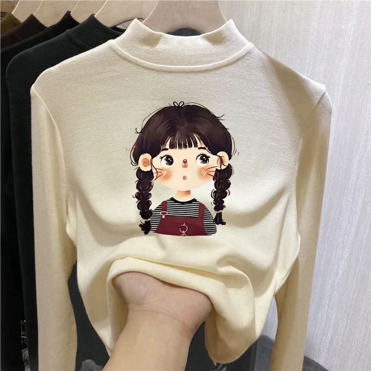 女童装德绒长袖t恤加厚秋冬半高领儿童上衣秋款中大童打底衫内搭