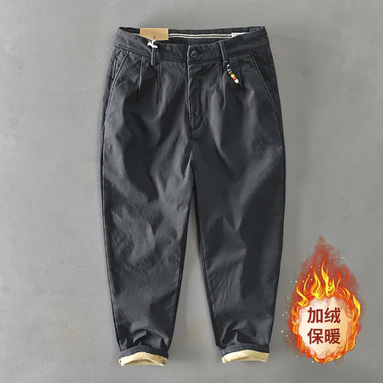 男士休闲裤冬季加绒加厚男装男款卡其裤子
