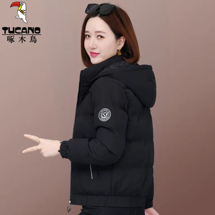 啄木鸟双面穿棉服女冬季2025新款加厚保暖棉衣洋气连帽棉袄短外套