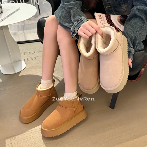 【ZYNR】周冬雨同款厚底增高雪地靴女2025年秋冬新款东北百搭短筒靴