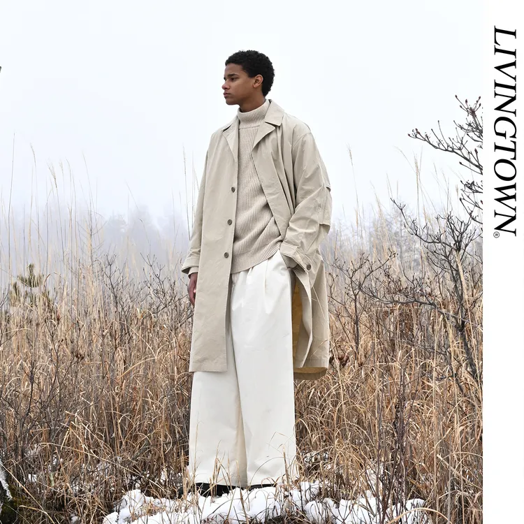 LIVINGTOWN CLUEL杂志别注款 日系简约翻领单排扣中古中长款风衣