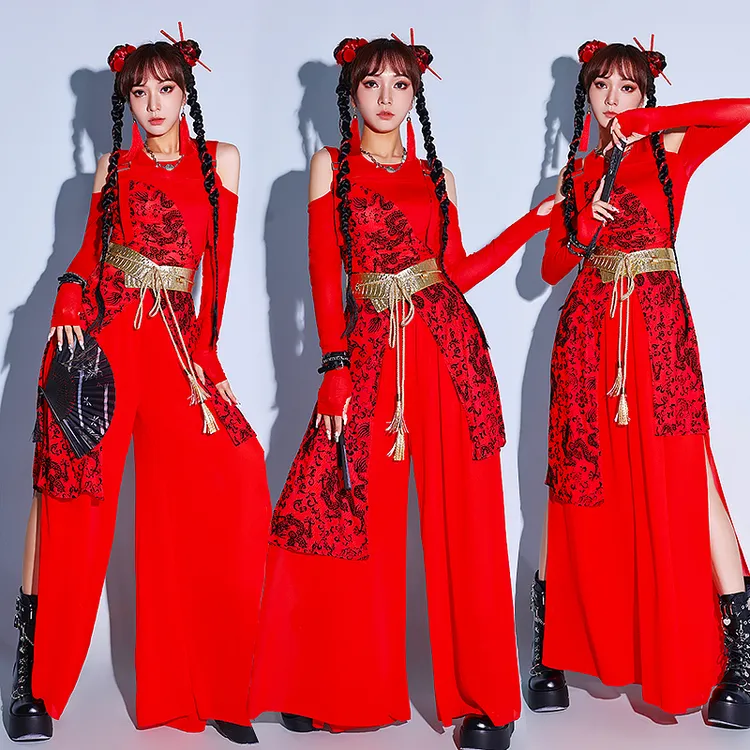 中国风年会舞蹈服女爵士套装国潮新款打鼓服古典现代舞舞台装飘逸