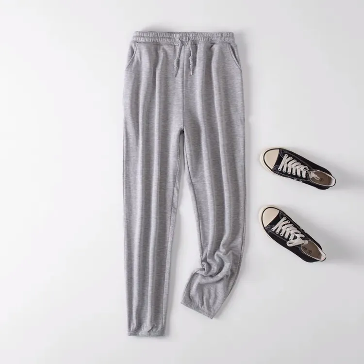 保暖100%桑蚕丝拉绒松紧高腰女士运动休闲长裤灯笼真丝加绒卫裤外