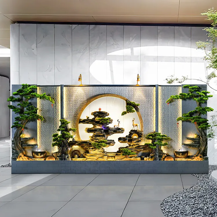 水幕墙假山流水喷泉公司酒店户外花园别墅庭院鱼池循环水装饰摆件