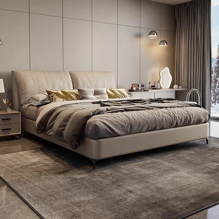 大象耳朵时尚轻奢现代简约风主卧大床双人大气意式极简婚床皮艺床