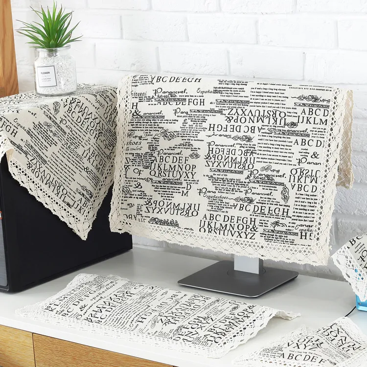 电脑防尘罩台式机盖布主机显示器盖布键盘6件套复古保护套防尘布