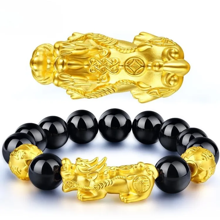合金仿水晶手链 情侣黄金色貔貅手链经典防过敏真金色手串