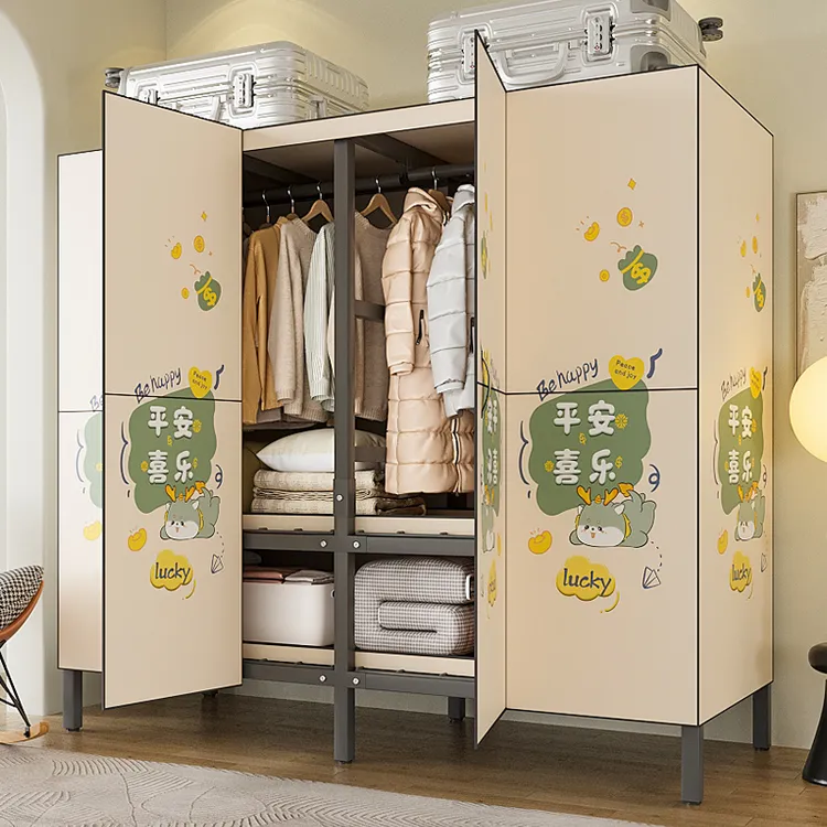 免安装衣柜简易布衣柜家用卧室折叠全钢架出租房可挂长大衣布衣柜