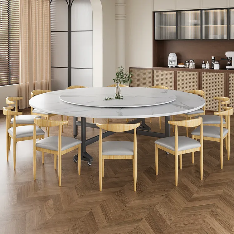 折叠餐桌小户型餐厅移动大圆桌家用10-20人简易餐桌椅套餐吃饭桌