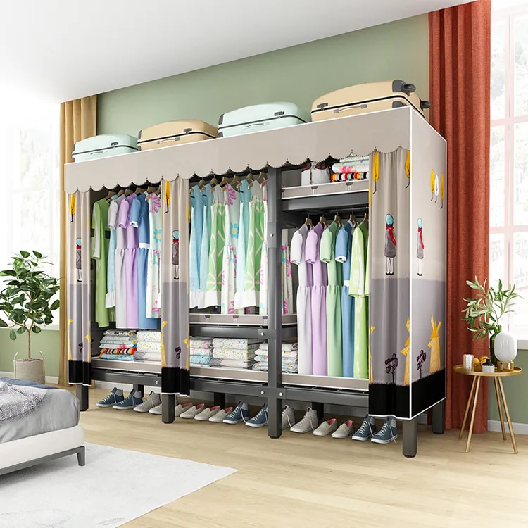 北之木衣柜简易衣柜结实现代卧室家用全钢架出租房可挂长大衣柜子