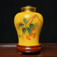 琉璃哥纯手工热塑琉璃《鸡油黄雕刻柿柿如意茶叶罐》家居饰品 