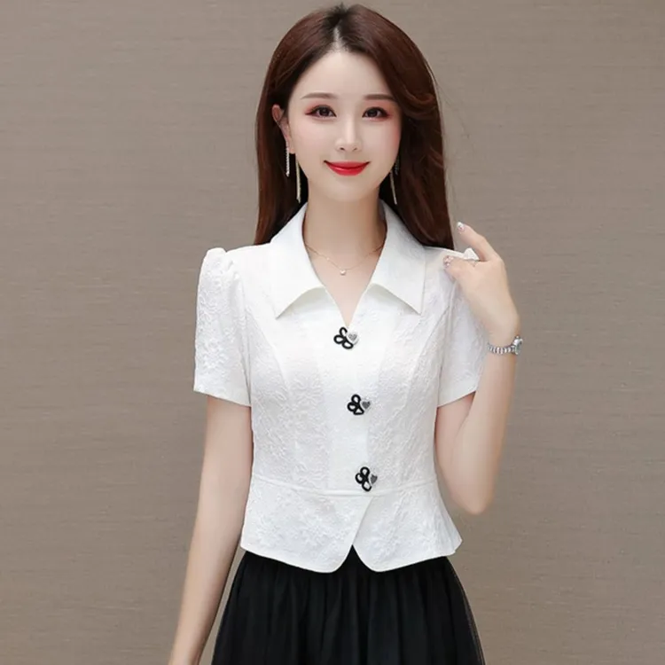 短袖衬衫女夏季2025年新款别致漂亮小衫盘扣法式泡泡袖短款上衣女