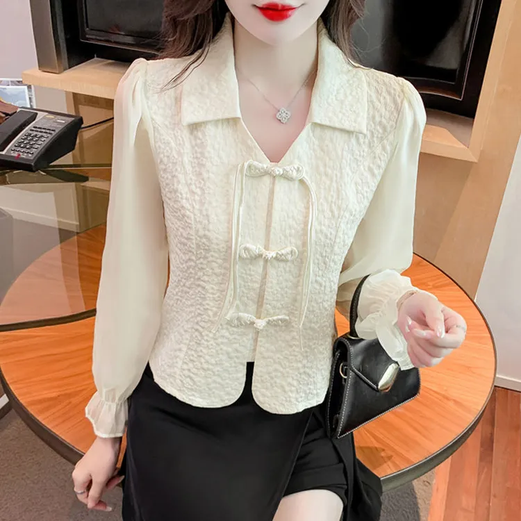 春季长袖别致小衫设计感时尚小众新中式国风显瘦气质衬衫上衣女