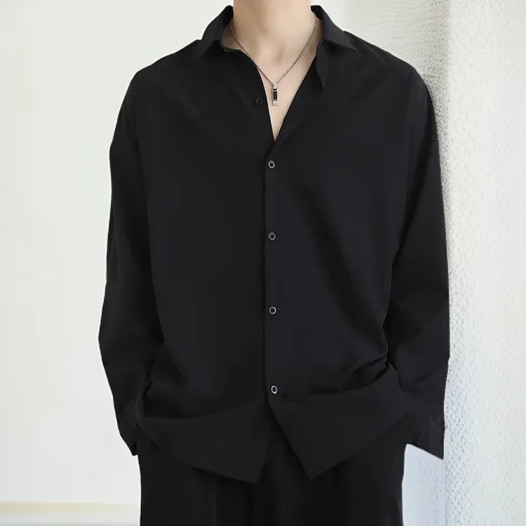 仓石一树商务休闲冰丝衬衫男2025春秋季新款潮高级感长袖纯色衬衣