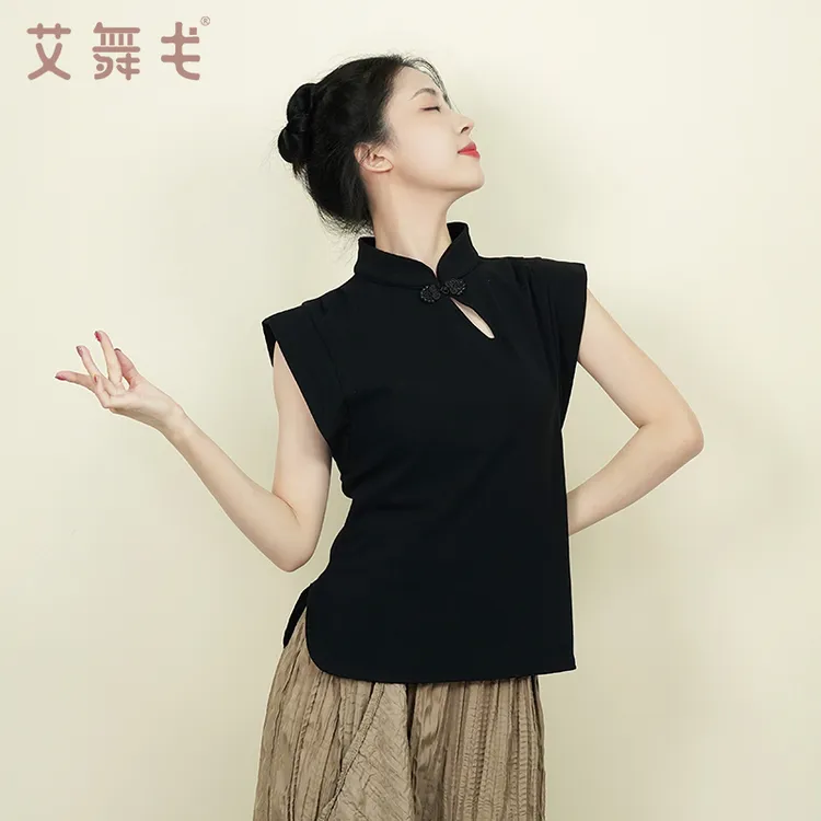 舞蹈服练功服舞蹈上衣中式国风无袖盘扣现代舞服练功古典舞服显瘦