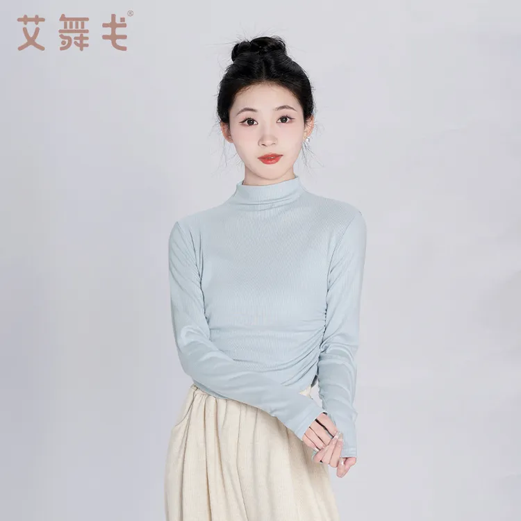 艾舞戈半高领显瘦瑜伽服女弹力健身服跑步运动上衣春秋款古典舞服